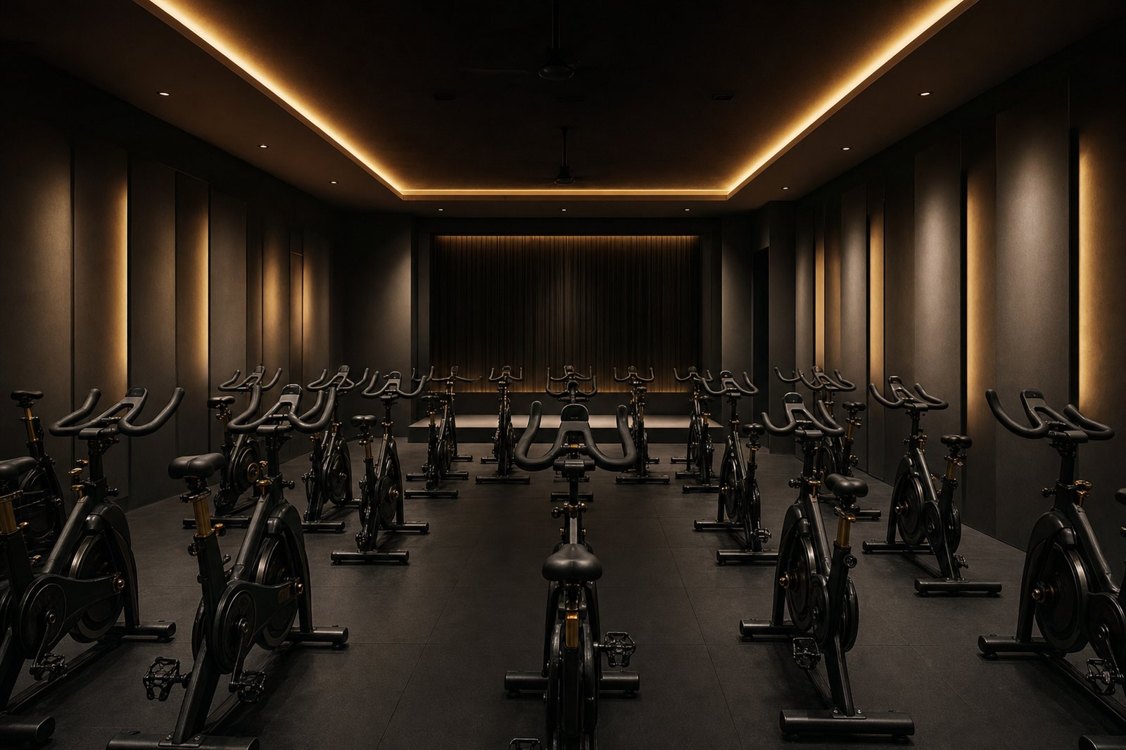 Indoor cycle studio at 3:16 Training Facility