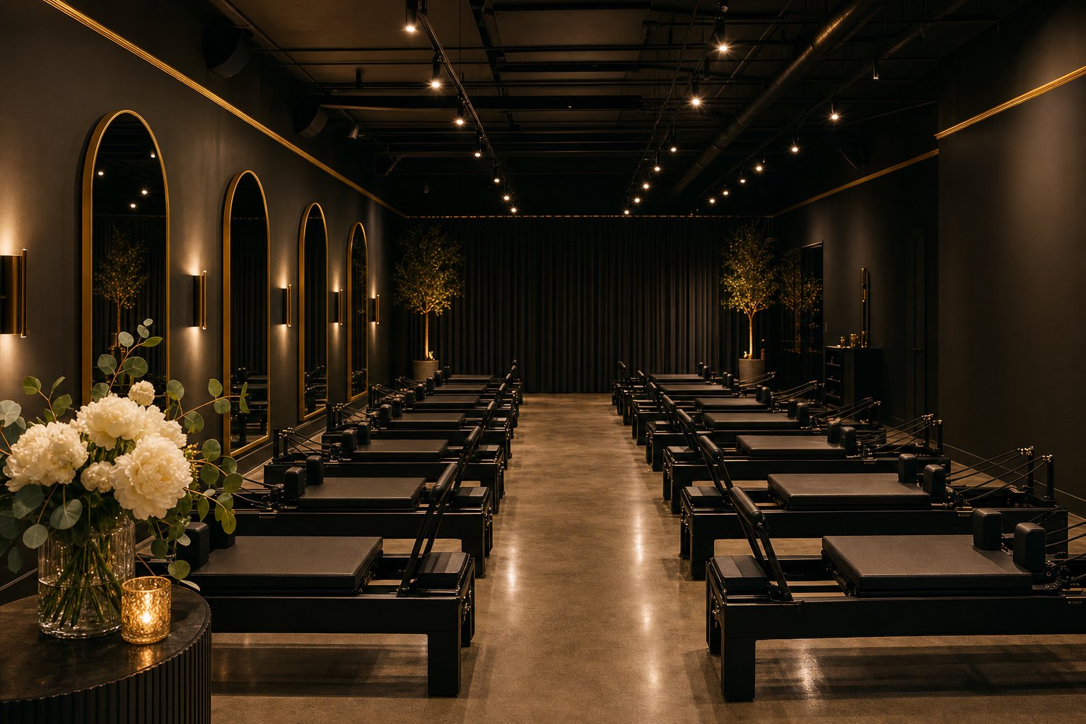 3:16 Reformer Pilates studio set for a private event